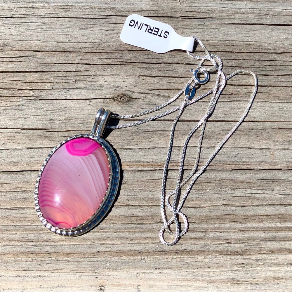 Sterling silver pink stone necklace